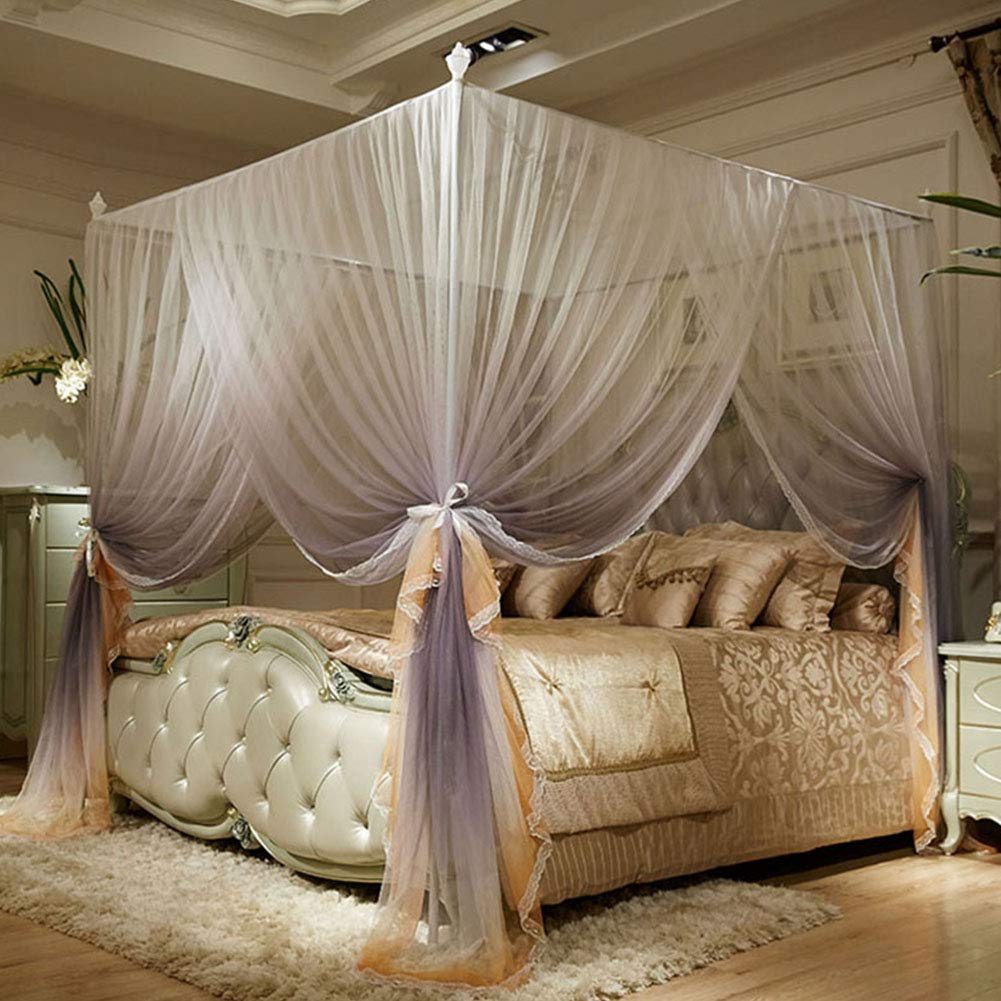 AIBAB Palace Mosquito Net Three Door Design Suitable For Home Double Beds Gradient Color, Add Beauty Stainless Steel Pipe/Durable Honeycomb Mesh High Efficiency Mosquito Gray 2m (6.6 feet)