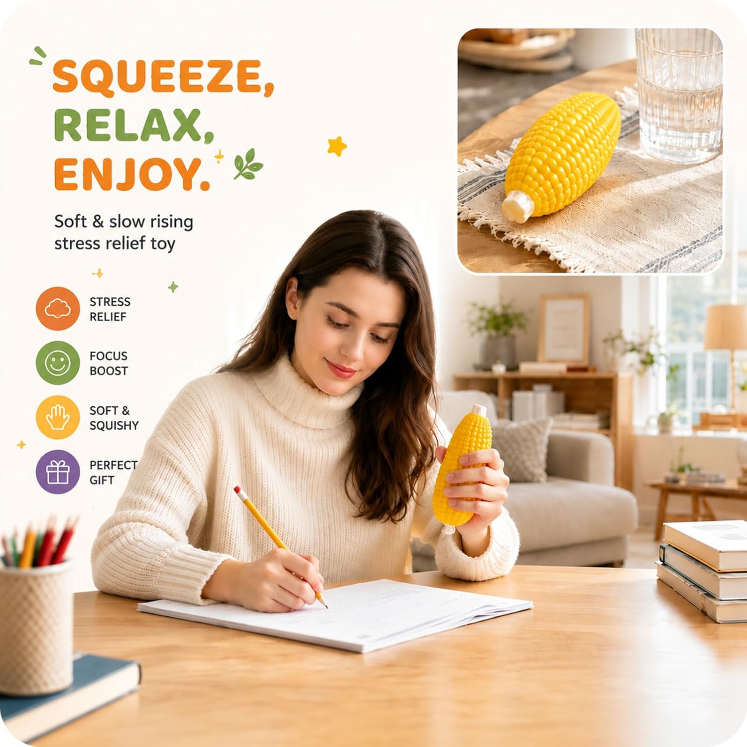 Cheese Squishy, Strawberry Corn Squishy, 3PCS image 3
