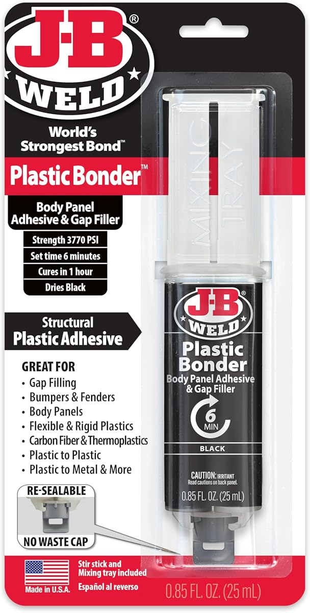 J-B Weld 50139 Plastic Bonder Body Panel Adhesive and Gap Filler Syringe - Black - 25 ml