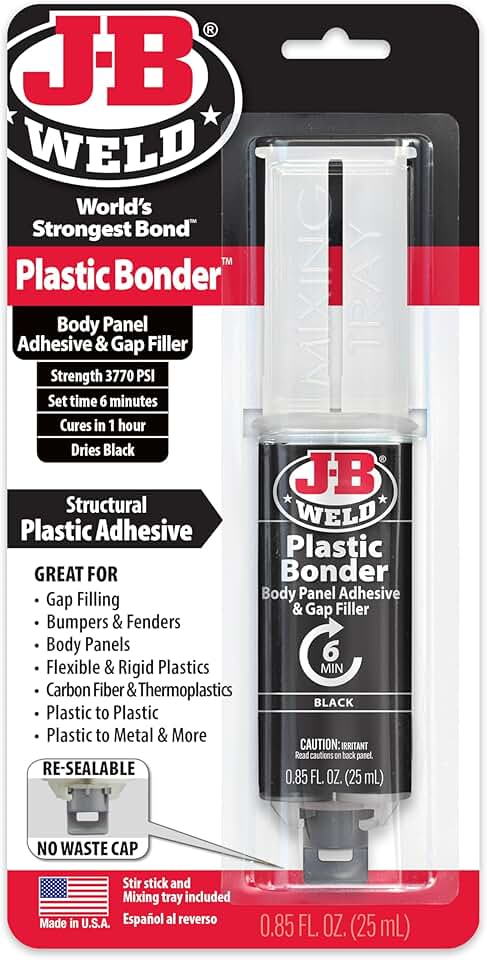 J-B Weld 50139 Plastic Bonder Body Panel Adhesive and Gap Filler Syringe - Black - 25 ml