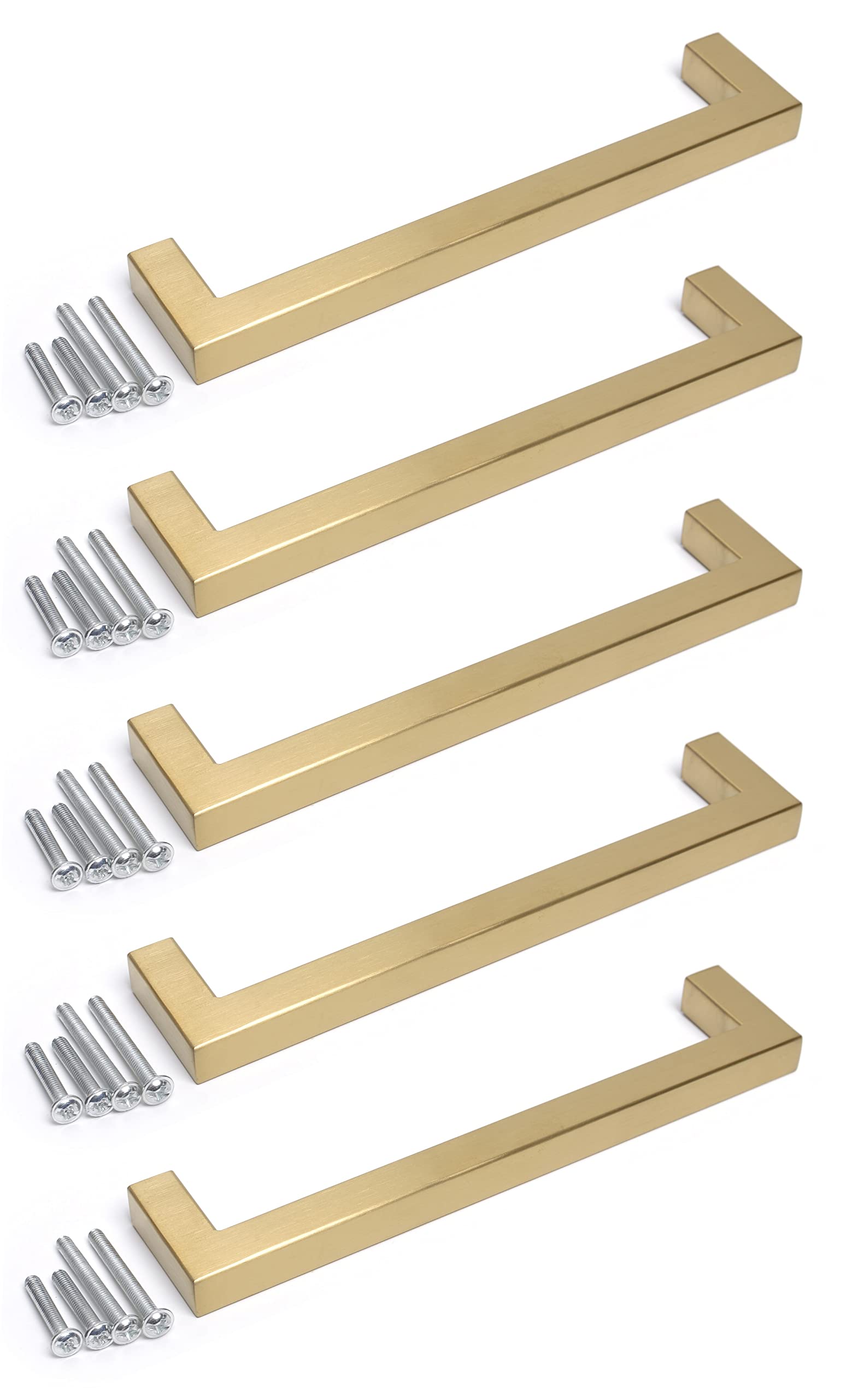 9BUILD 10 Pack Brushed Gold Cabinet Pulls 5 Inch Cabinet Handles Kitchen Cabinet Hardware Kitchen Handles for Brass Dresser Pulls