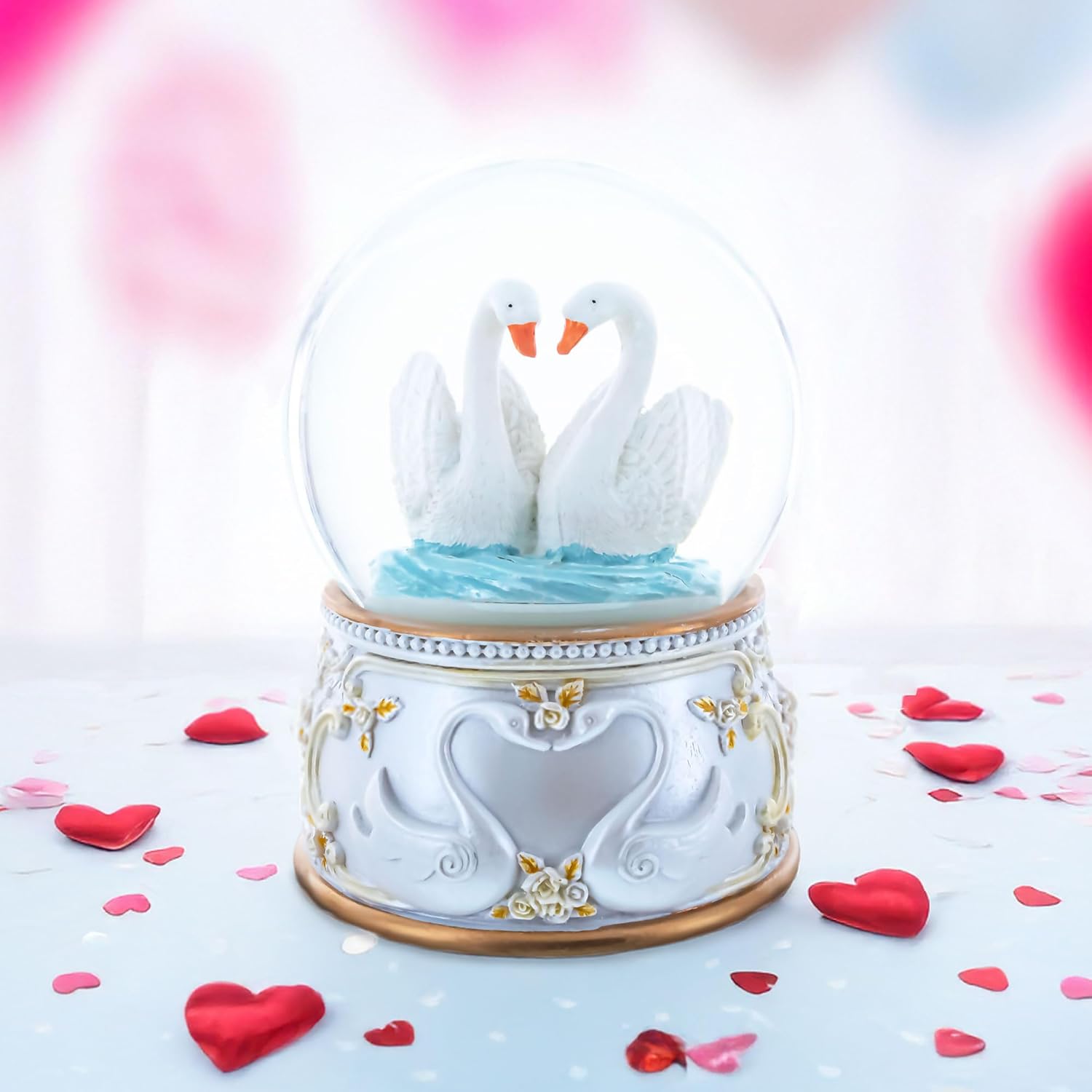 Romantic Swan Spinning Musical Water Snow Globe