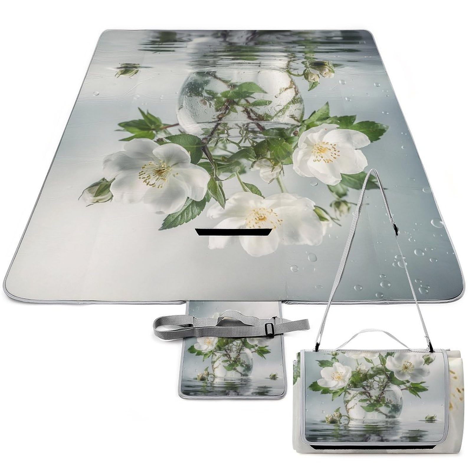 Tapis de pique-nique de voyage étanche au motif floral élégant de 152 cm