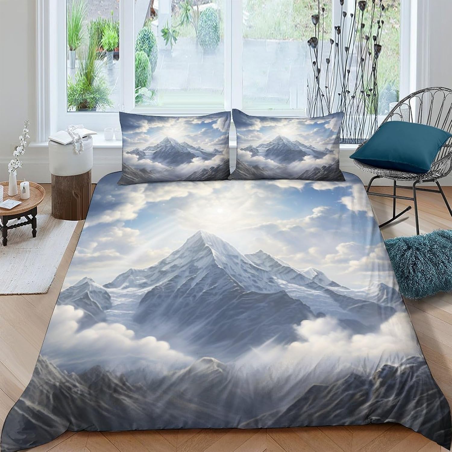 Housse de couette paysage alpin 220x240 en microfibre imprimée 3D avec fermeture éclair