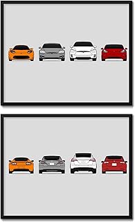Tesla Generations (Front and Rear SET) Inspired Car Poster - Handmade Print of Tesla Motors (Roadster, Model S, Model X, Model 3) - 17x22" Satin Print (Unframed)-Perfect Gift Car Enthusiast