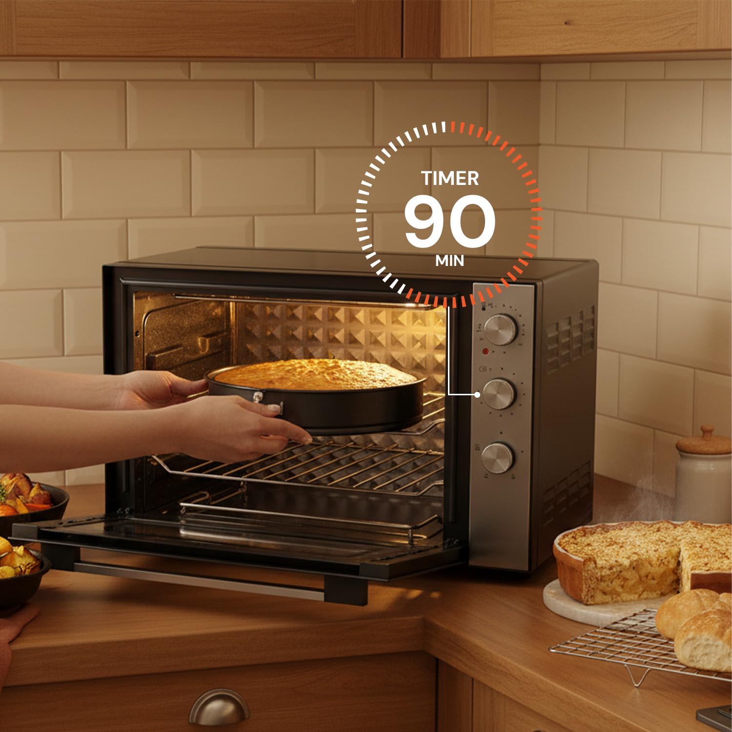 Forno Elettrico Ventilato XXL 70L 2500W con Doppia Resistenza, Timer, Cottura Combinata fino a 230°C