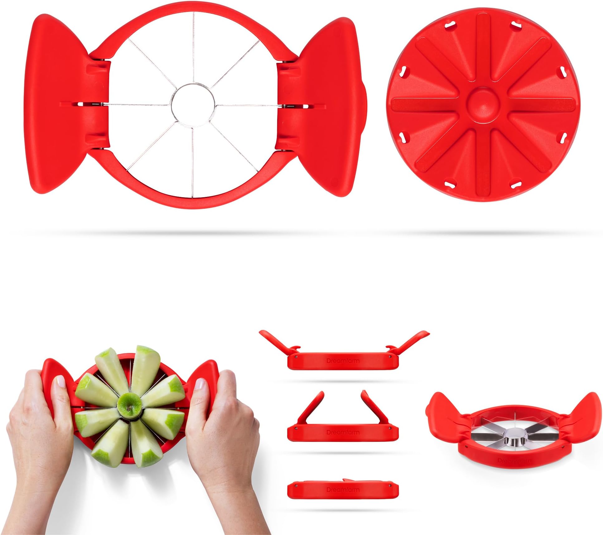Dreamfarm Flapple Fold-Flat, Space-Saving Apple Corer & 8-Piece Apple Slicer - Red