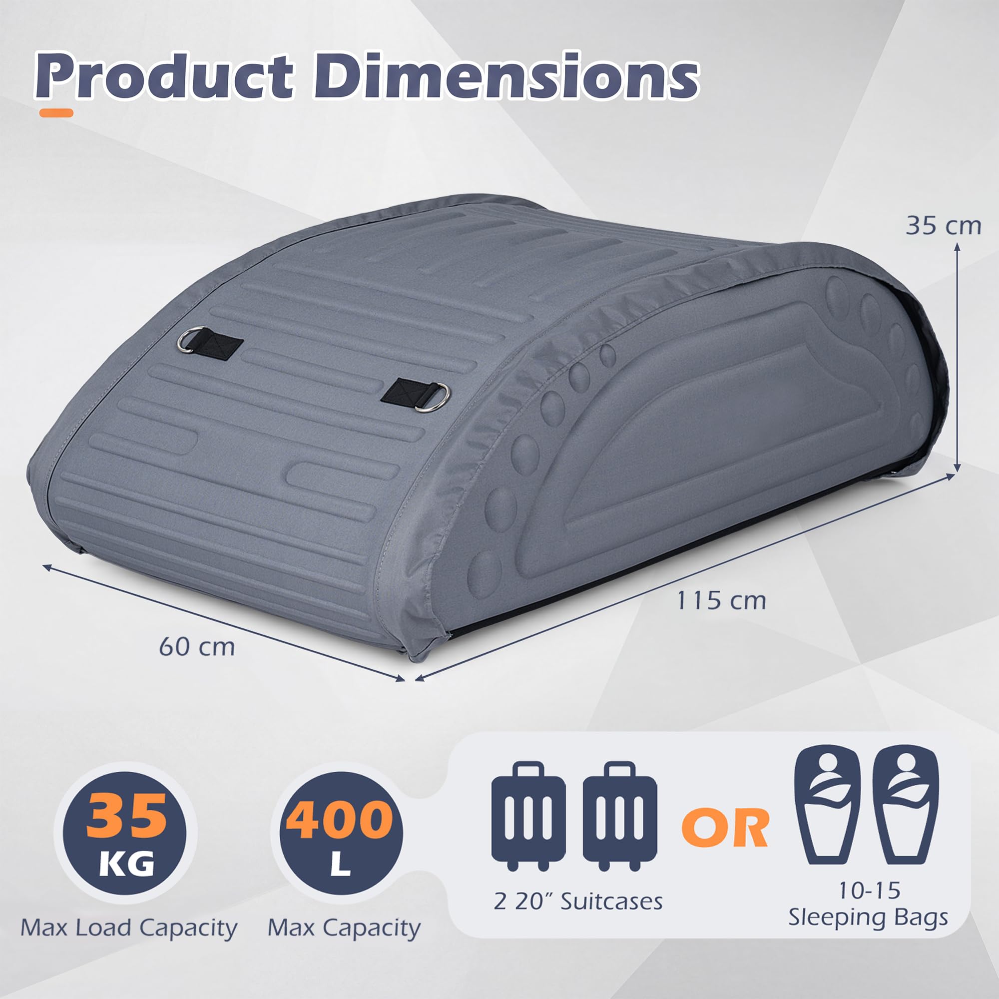 GIANTEX Borsa da Tetto per Auto 400 L, Box Portabagagli in Tessuto Oxford Impermeabile, Design Aerodinamico e Universale, Portapacchi Pieghevole e Antiscivolo con 4 Corde