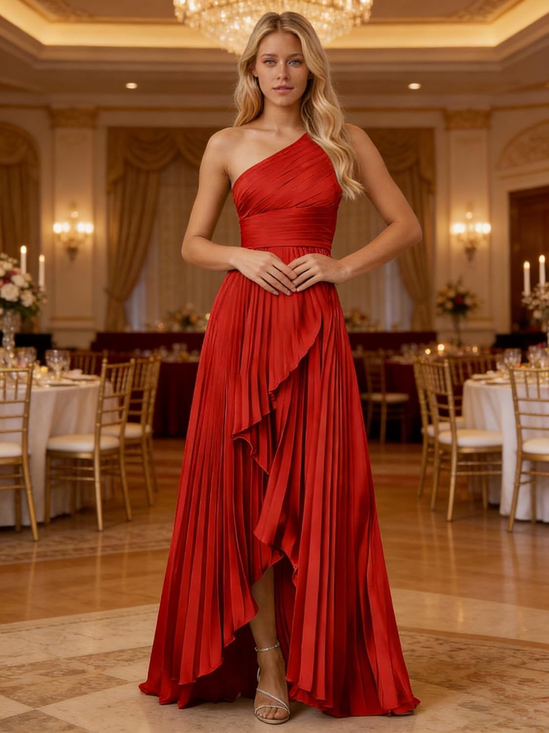One Shoulder Bridesmaid Dresses for Women 2026 Long Satin High-Low Formal Wedding Guest Evening Dress - Image 5