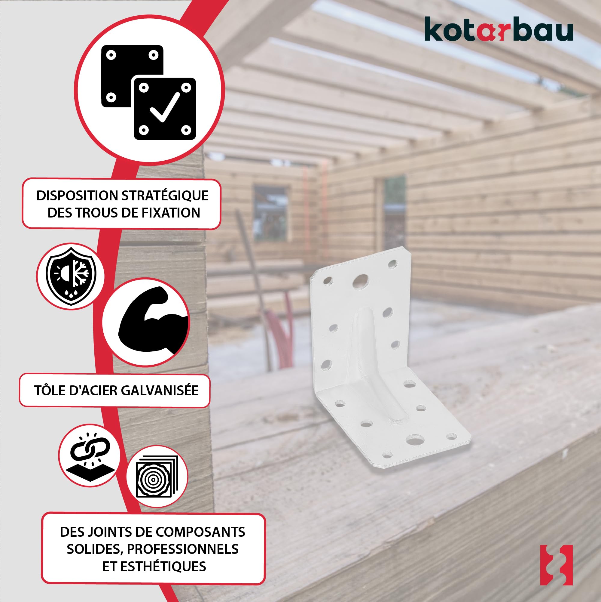 KOTARBAU® 25 Pièces Équerre De Fixation - Acier Galvanisé - 75 x 75 x 55 mm - Argent - Renfort D'Angle Métal - Équerre de Fixation Renforcée - 90 Degrés