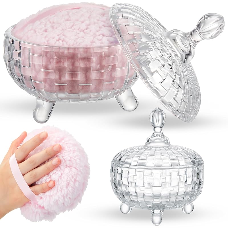 Tioncy Conjunto com 2 peças para pó com pote de vidro de 15,24 cm, transparente, design trançado