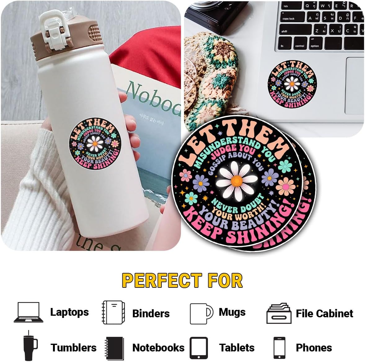 3 Pcs Let Them Misunderstand You Sticker – Inspirational Self-Confidence Quote Vinyl Decal for Free Spirits, Non-Conformists, and Independent Thinkers for Laptop, Water Bottle, Tumbler 3"x3" 3 - Image 5