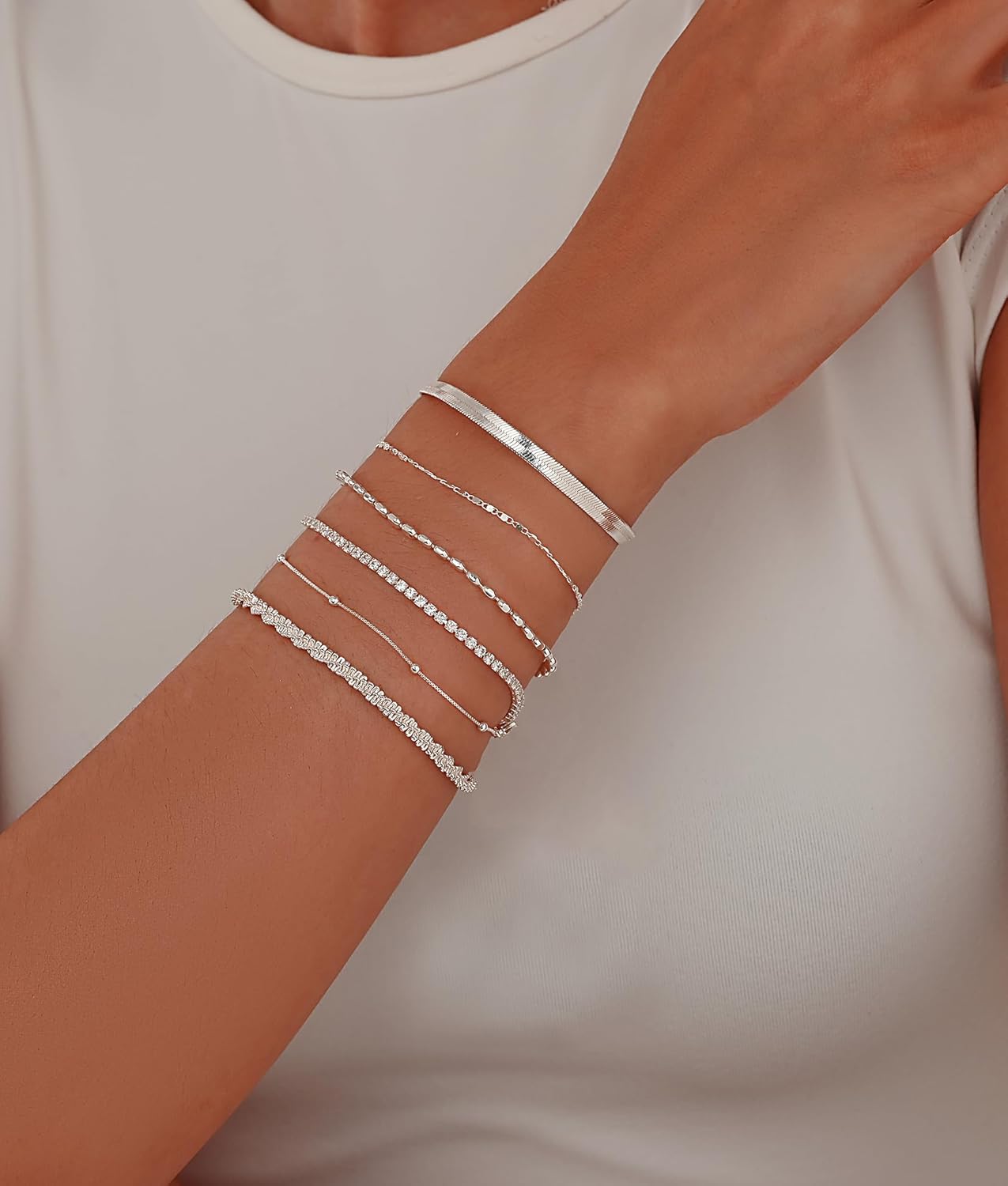 Gold Bracelets for Women 14K Gold Plated Stack Trend Bracelets Charm Paperclip Chain Cuban Link Layered Waterproof Bracelet Dainty Bracelet for Women Jewelry Gifts - Image 2