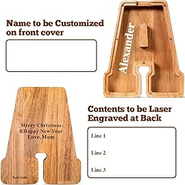 Summidate Customized Name Large Wooden Piggy Bank for Kids Boys Girls Alphabets Letter A-Z Coins Bills Money Change Bank Box Initial on Clear Cover (Laser Engraved) (Alphabet-A, Personalized-9)