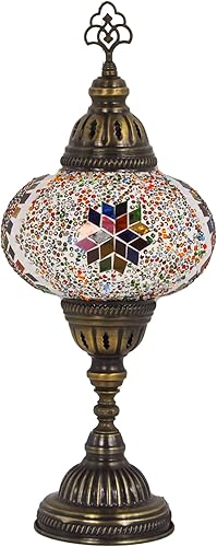Miniatura 7 de Mosland - Lámpara turca para el hogar, 10 variantes, lámpara turca marroquí con base de bronce, lámpara de noche Tiffany hecha a mano, lámpara