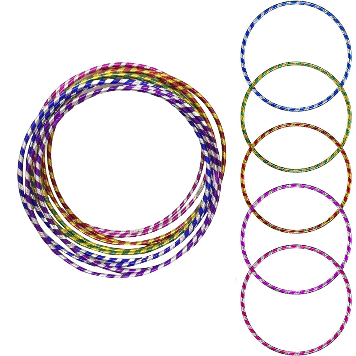 Multicolor Fitness Hula Hoops - Glitter 45cm, 55cm, 65cm, 75 cm Exercise Hoola Hoop Ideal for Weight Loss, Party Games, Dance, Fitness (Pack of 6, 55 CM)