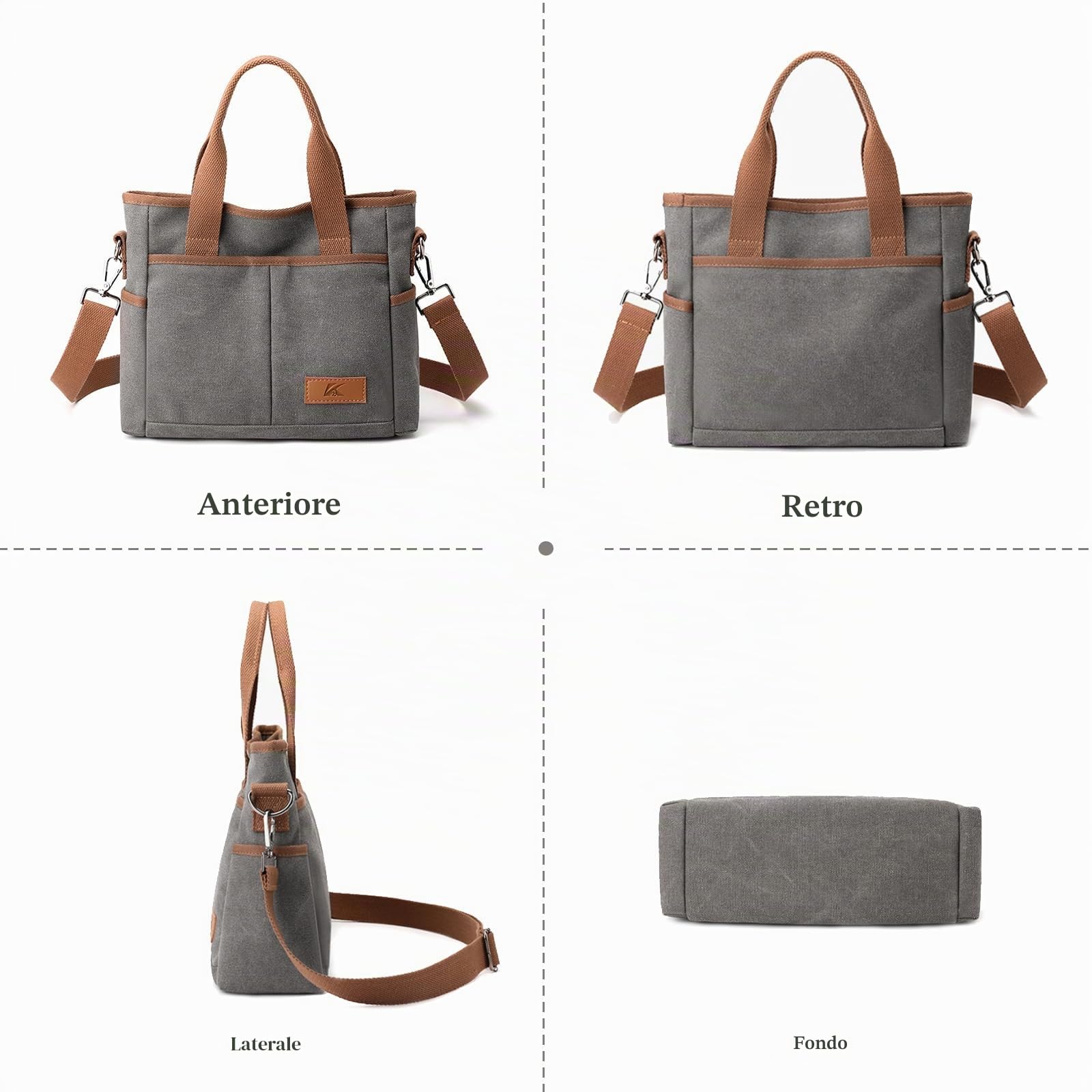 Borsa a Mano Donna in Tela Casuale Moda Messenger Media Capacità Tracolla Multifunzione Tote per Viaggi Lavoro Shopping Uso Quotidiano Caffè