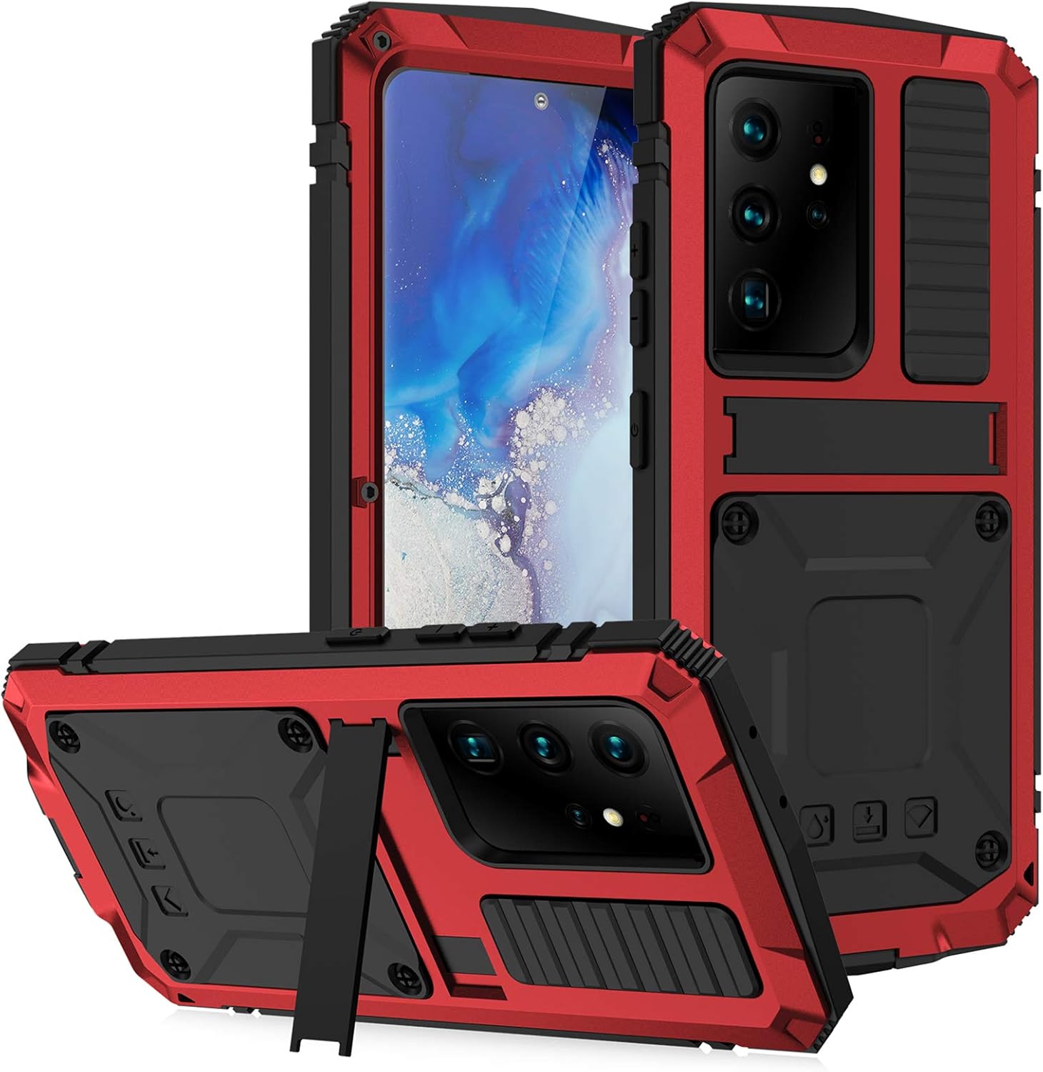 Compatible for Samsung Galaxy S21 Ultra Metal Case,Heavy Duty Dust Proof Military Grade Rugged Case with Built-in Foldable Kickstand with Full-Body Bumper Cover (Balck) Black