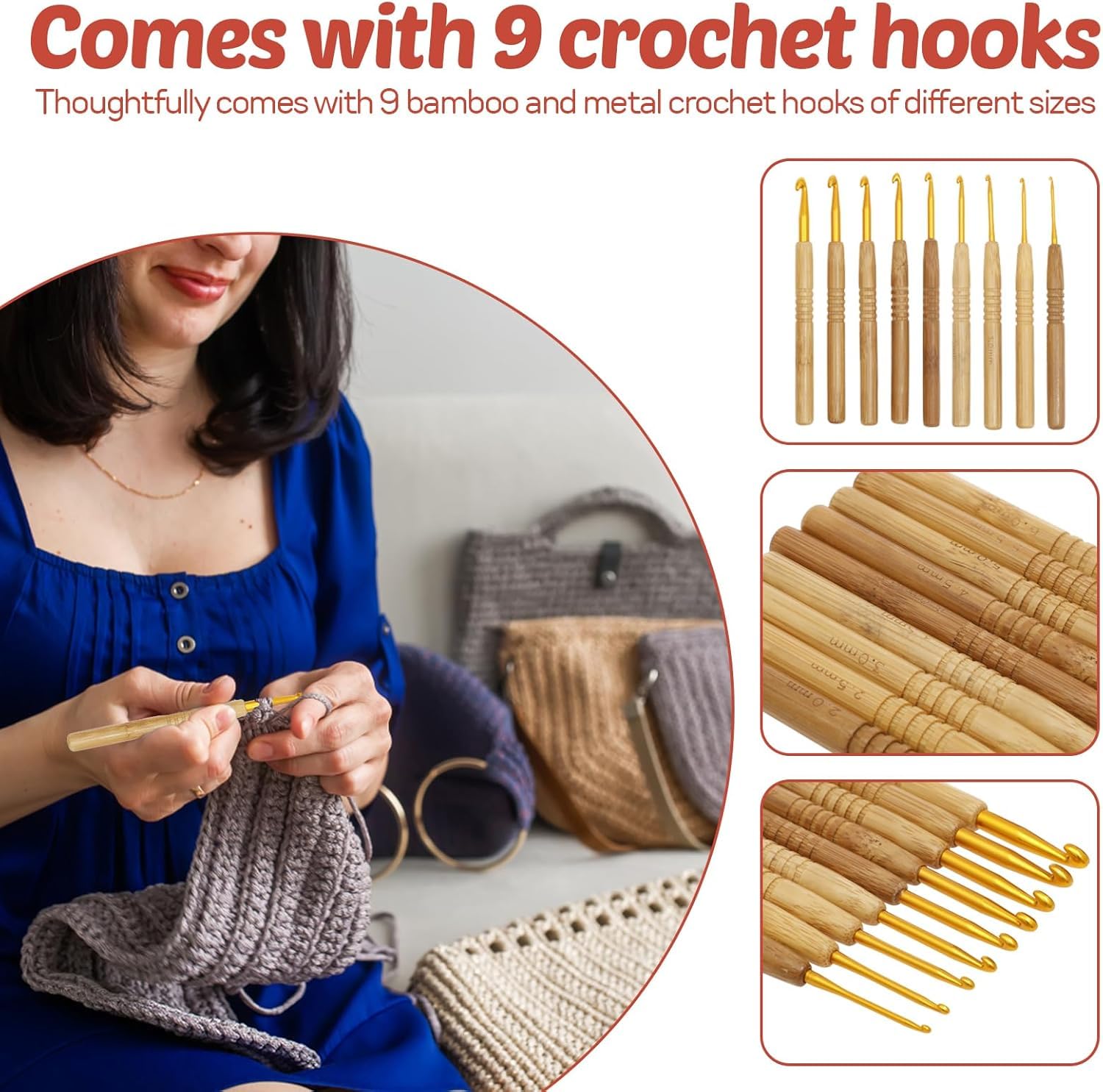 2 Soportes para Lana para Tejer, Soporte para Hilo con 9 Ganchos, Soporte para Hilo de Crochet con Tapa y Ranuras Dobles para rizar, para Guardar ovillos de HIL