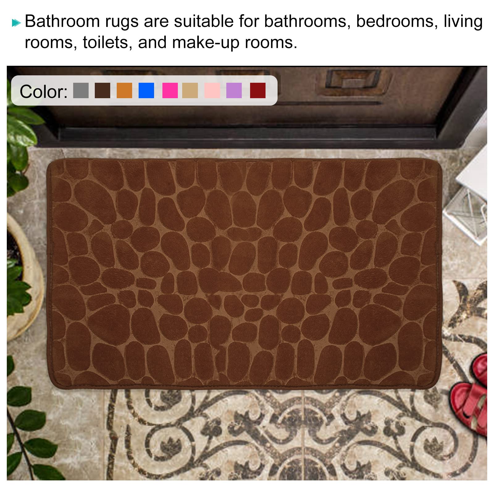 sourcing map Baño Alfombras 60x90cm, 2uds Adoquín Baño Alfombras Puerta Alfombras Memoria Espuma Baño Alfombra Antideslizante Absorbente Baño Alfombra para Baño Suelo Bañera-Rosa Rojo