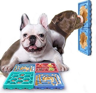 Pet Slow Treat Dispensing Mat Set ( 4-Plate) | Slow Feeder, Multi-Color, Blue