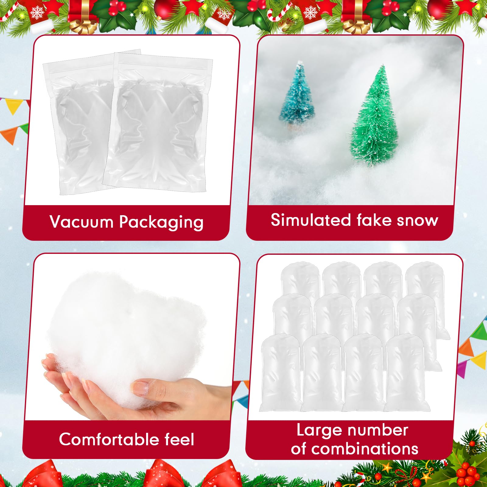 Jerify Kunstschnee für Weihnachten, Baumwolle, flauschig, für den Innenbereich, Kunstschnee, Kunstschnee-Decke für Weihnachtsdekoration, Wintermantel, Dorf, Weiß, 100 g pro Beutel, 36 Stück