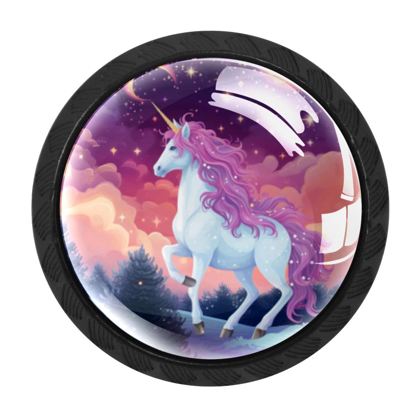 Chenzzzz Multicolored 09 4 Pack Round Cabinet Knobs For Kitchen Bathroom Closet Dresser Cabinets, Starry Unicorn