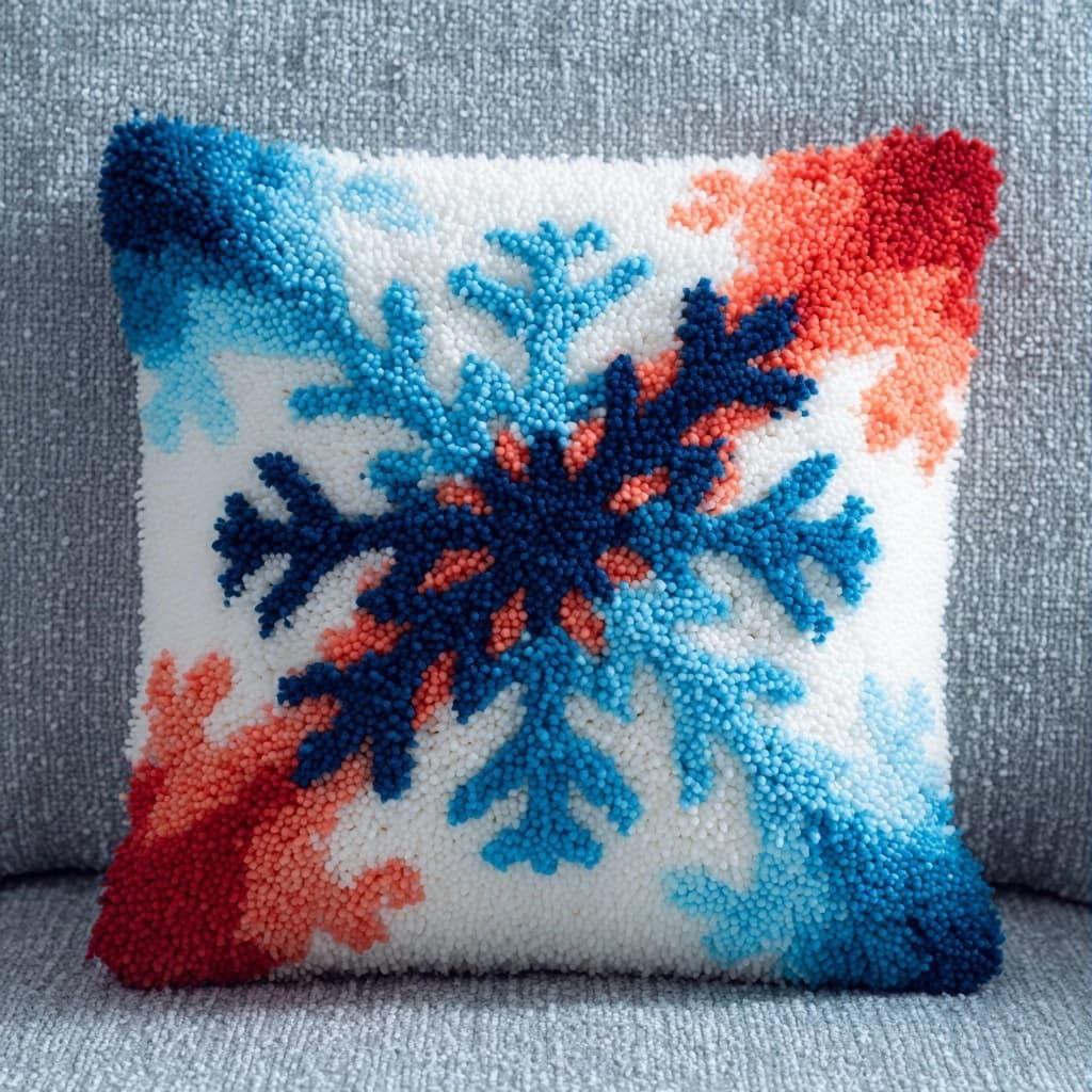 WallustrioaW Latch Hook Kits Pillow,Snowflake Pattern