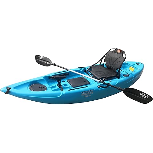 Brooklyn 9.2 Sit-On-Top Single Fishing Kayak by BKC, Lightweight Solo Kayak with Dry Hatches, Rod Holders & Accessory Rails for Lakes & Rivers (Upright Seat or Memory Foam Seat)