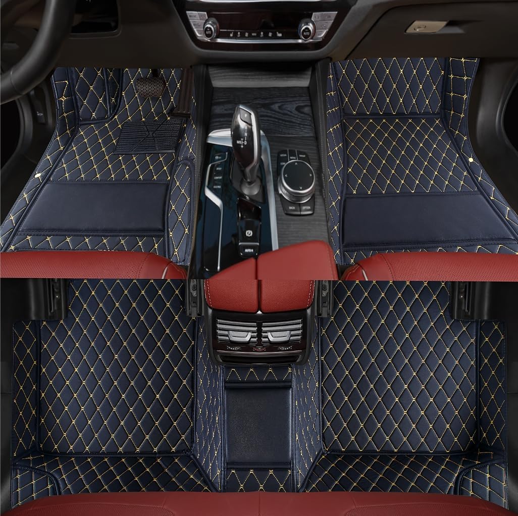 Custom Personalized Floor Mats for Cars,Luxury Full Coverage All Weather Car Floor Mats,Anti-Slip Leather Car Mat Set ,Custom Floor Mats for 99% of Cars, Trucks & SUVs (Black Yellow)