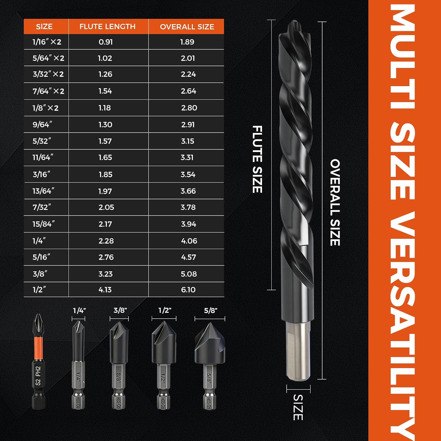 Luckyway Cobalt Drill Bit Set 21 PCS 1/16"-1/2" with Bullet Point Tip and Countersink Drill Bit 4 PCS 1/4"-5/8", TiAlN Coated for Hardened Metal, Mild Steel, Stainless Steel