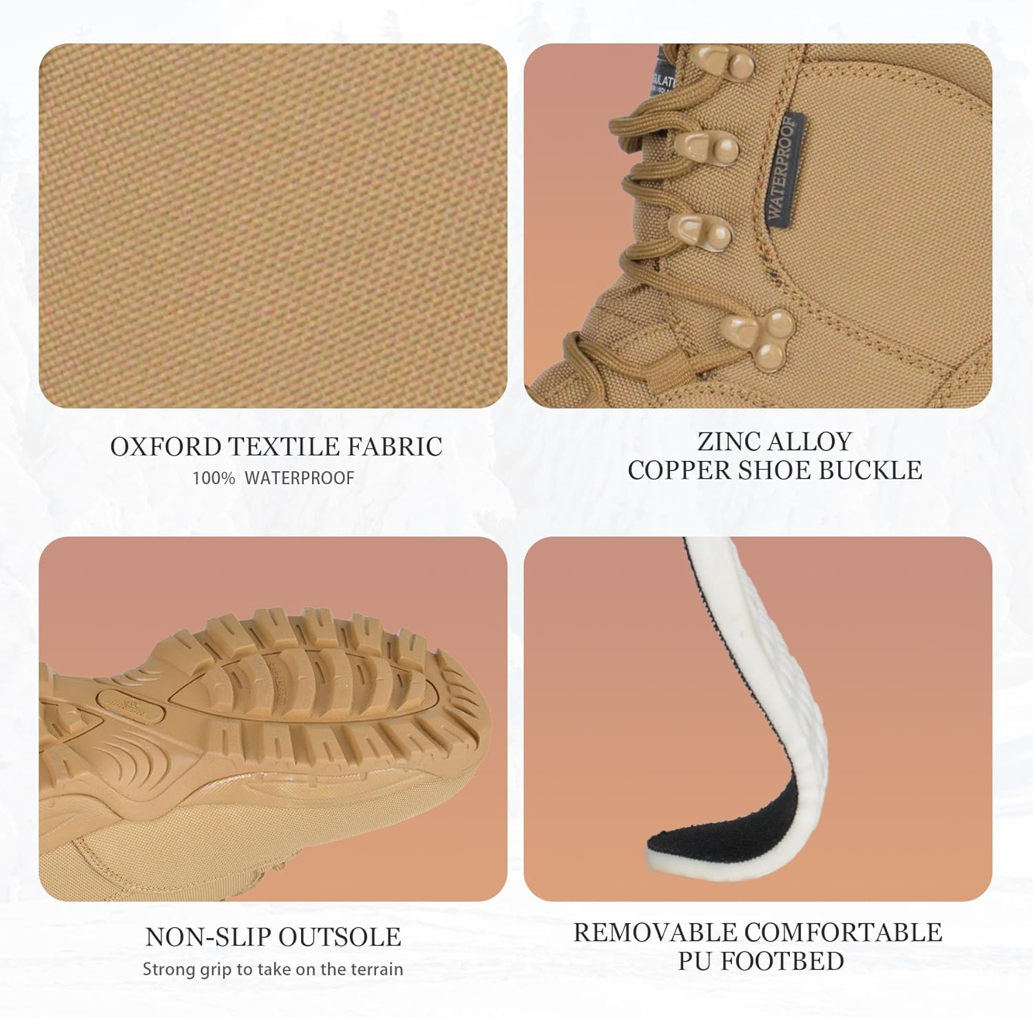 Men's Waterproof Military Tactical Boots Lightweight Work Boot Insulated Hunting Boots, 8 Inches Lace-up Outdoor Boots, 400g Thinsulate - Image 7