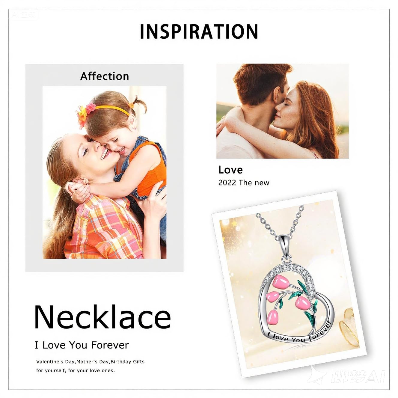 CRMAD Purple Tulips Necklace Sterling Silver Moonstone/Crystal/Cross Flower Tulips Jewelry Mother's Day Gifts