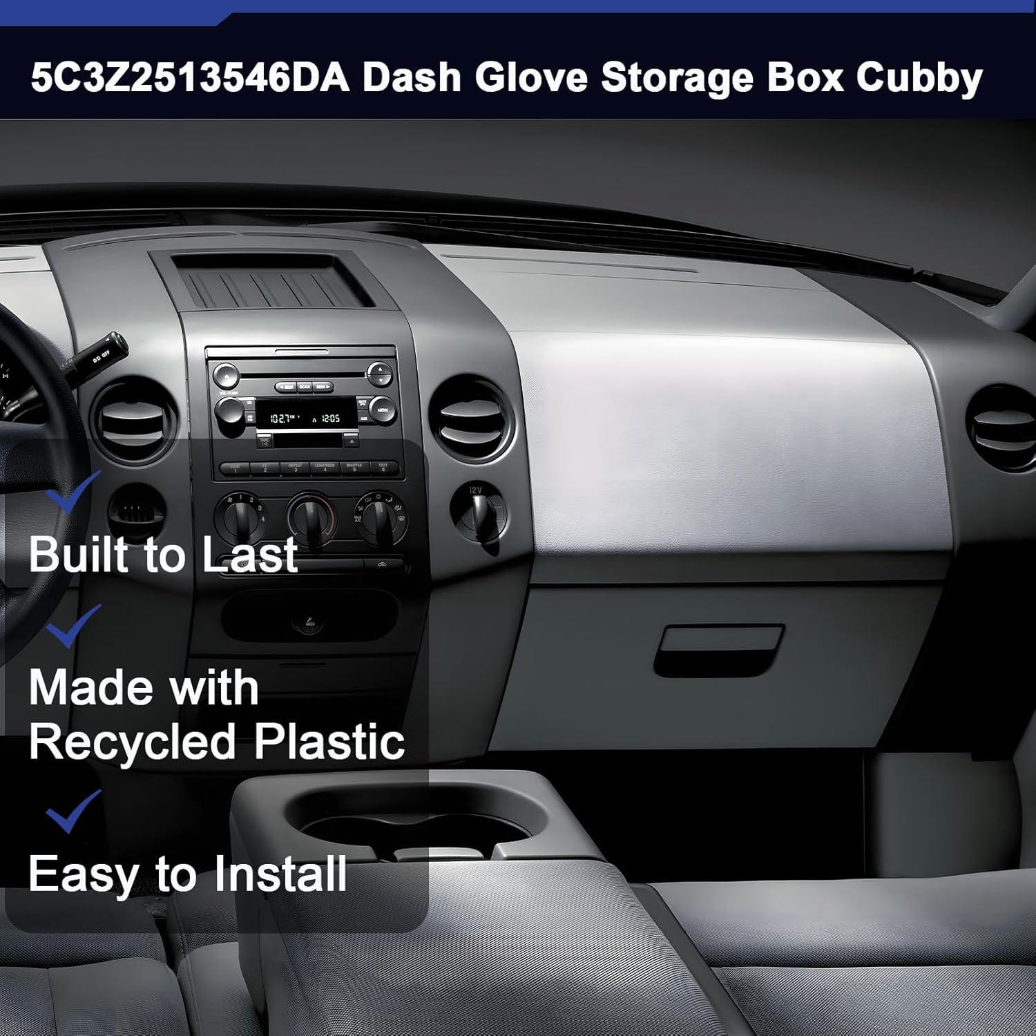 5C3Z2513546DA Dash Glove Storage Box Cubby Fit for Ford F-250 F-350 F-450 F-550 Super Duty 2005 2006 2007 Storage Compartment Gray