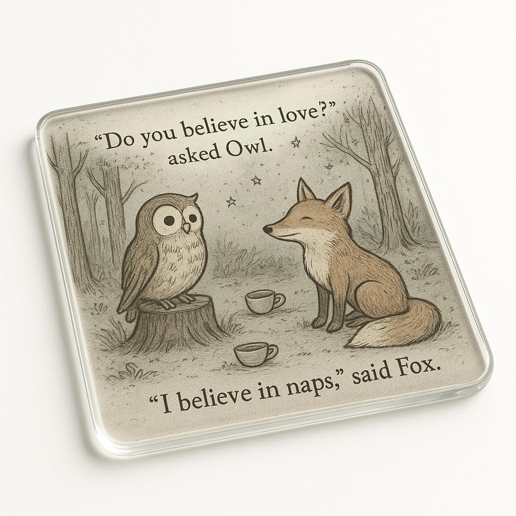 The Plum Penguin Whimsical Woods Acrylic Coaster Gift With Design - Enchanting Forest Scene Secret Santa Present For Friends