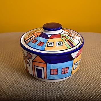 Nikaanch Creations Ceramic Hut Painting Ceramic Donga, Ceramic Serving Donga, 450 Ml, 1 Piece, Multicolor