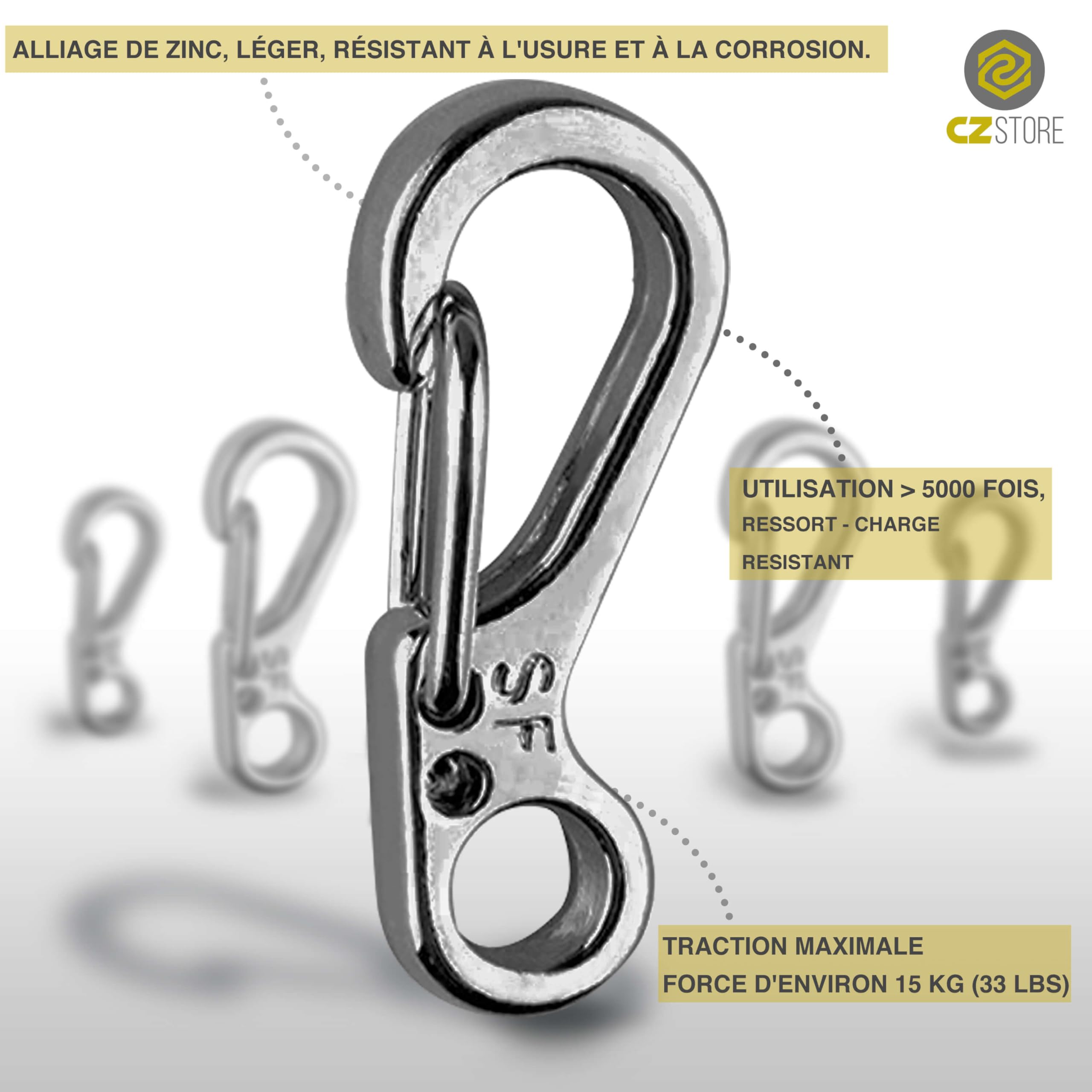 ✮Marque Francaise Mini Mousqueton|Lot de 10-20|✮Garantie A Vie✮-Petit Mousqueton|Poids 5KG|Mousquetons Porte cle|Gris ou Noir| Porte clefs pour Camping/randonnée/Escalade