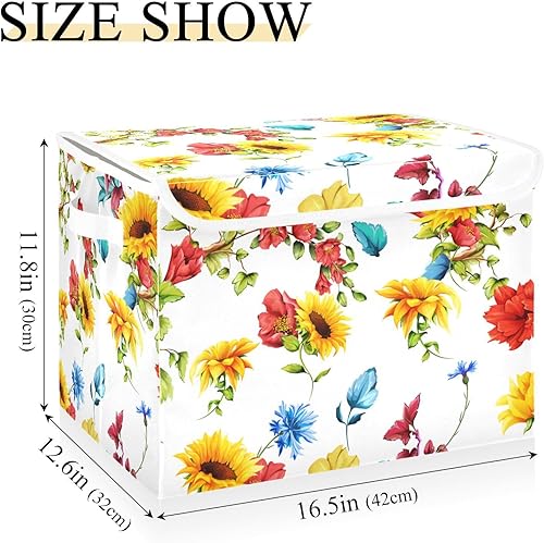 Miniatura 3 de Bolsas de almacenamiento plegables de girasoles para ropa, contenedores de almacenamiento de tela con asa reforzada, organizadores de armario para