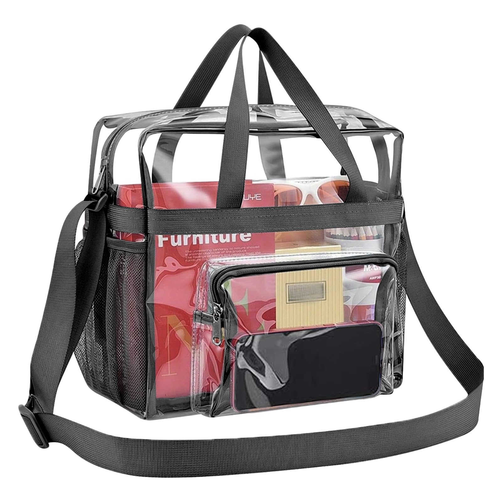Borsa trasparente per eventi da stadio, 30,5 x 15,5 x 30,5 cm, borsa trasparente a tracolla, approvata per sport, lavoro, concerto, festival