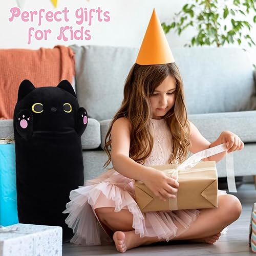 Miniatura 4 de Leokawin Peluche de gato largo de Halloween, linda almohada larga de peluche de gato negro con calabaza, juguete de peluche Kawaii de Halloween,