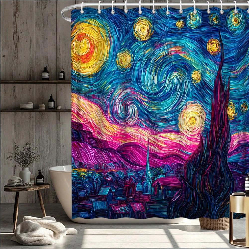 GLKSDLPO Extra Long Starry Night Shower Curtain - Vintage Bathroom Decor Bath Curtain(260x200cm/102x79in(WxH)