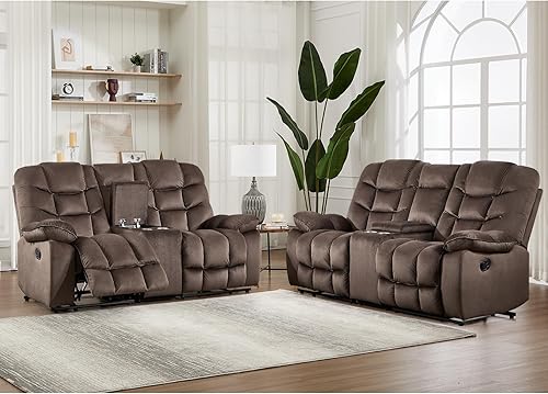 Miniatura 12 de Sofá biplaza reclinable manual para sala de estar, sofá reclinable de 2 plazas de 77 pulgadas de ancho con portavasos y consola de almacenamiento,