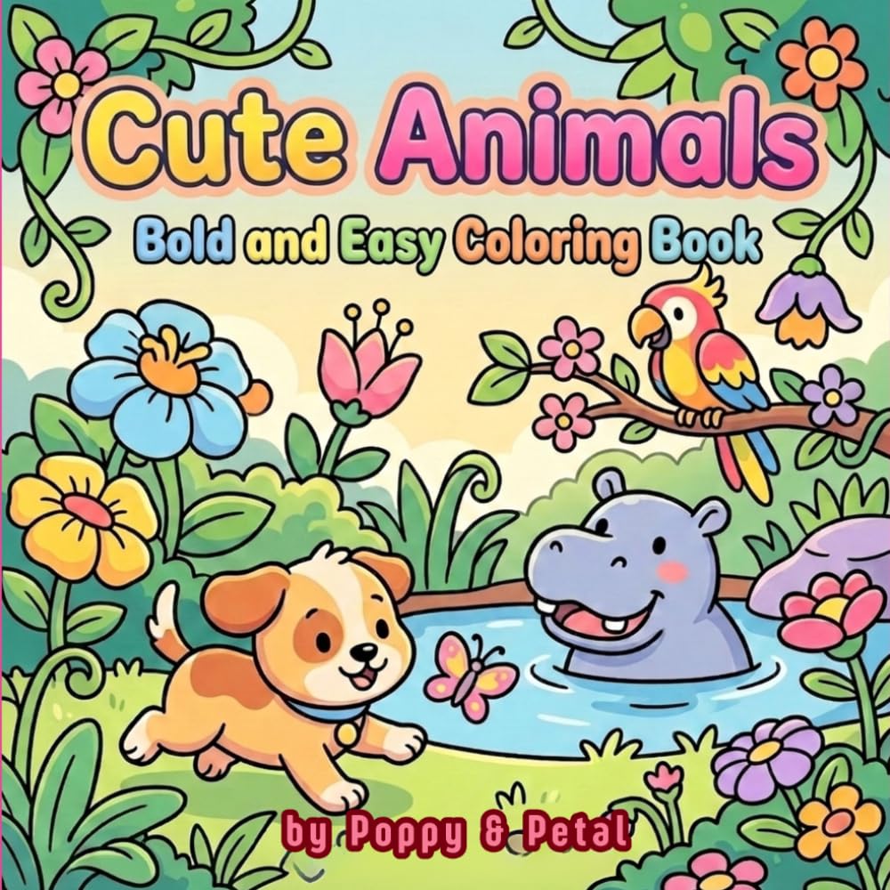 Cute Animals Bold and Easy Coloring Book for Teens, Adults and Seniors: Adorable Animal Coloring Pages with Dogs, Cats, Bunnies and More for Teens, Adults and Seniors Relaxation and Stress Relief