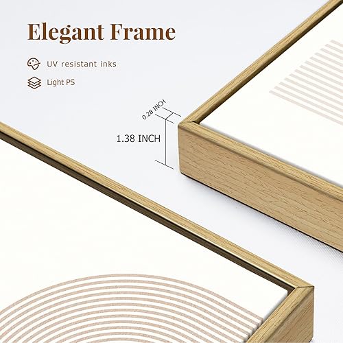 Miniatura 3 de Zessonic Boho Mid Century Modern Wall Art Abstract Framed Canvas Print Neutral Geometric Line Painting, Nordic Decorative Artwork for Living Room