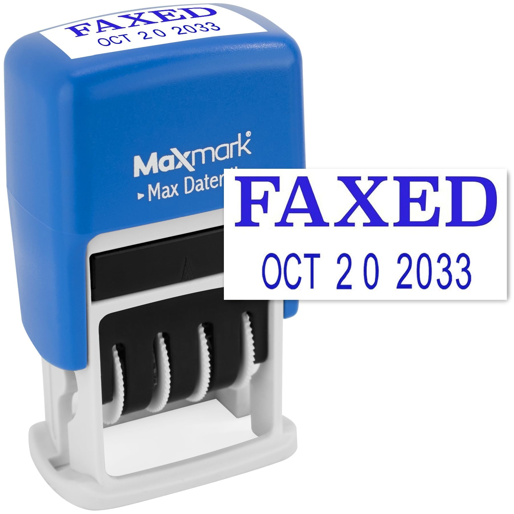 MaxMark Self-Inking Rubber Date Office Stamp with Phrase & Date - Blue Ink (Max Dater II), 12-Year Band FAXED