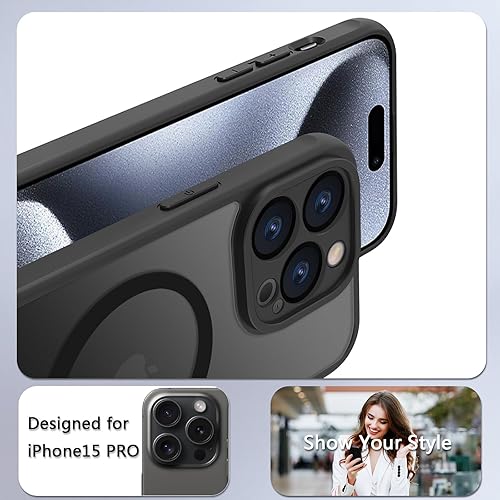 Miniatura 2 de GROZHJAL Funda magnética para iPhone 15 Pro, compatible con MagSafe, borde de silicona delgada translúcida mate, protección contra caídas de grado