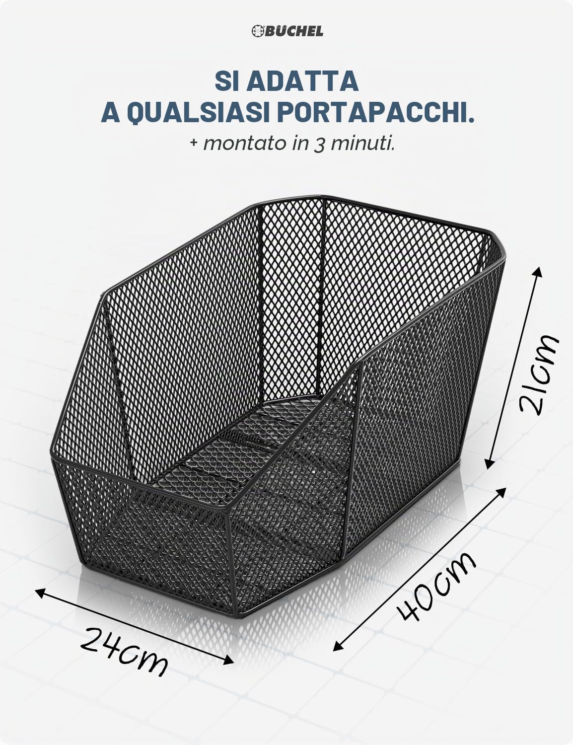 BÜCHEL Cestino posteriore per bicicletta | XXL Jumbo Pro con materiale di fissaggio per portapacchi per bicicletta | capacità di carico fino a 20 kg | cestino per bicicletta per bicicletta per bambini