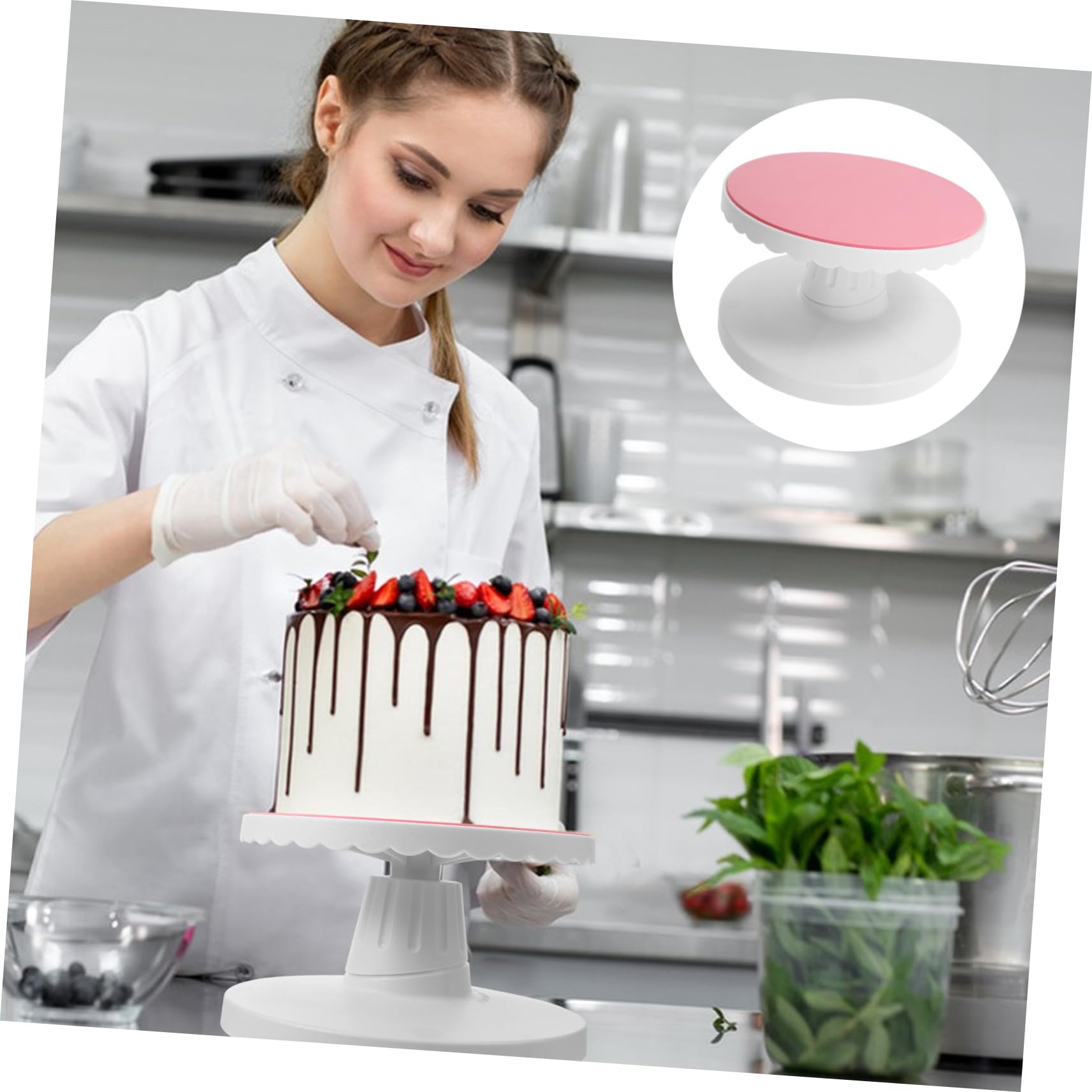 Gatuida Plato Giratorio Antideslizante para Pasteles de Plástico Rosa Función Giratoria, Adecuado para Decoración Floral y Diseño de Arcilla en Repostería
