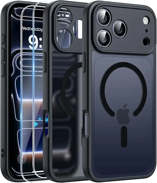 Custodia Magnetica FLLAO per iPhone 17 Pro con 2 Pellicole Vetro Temperato - Nero