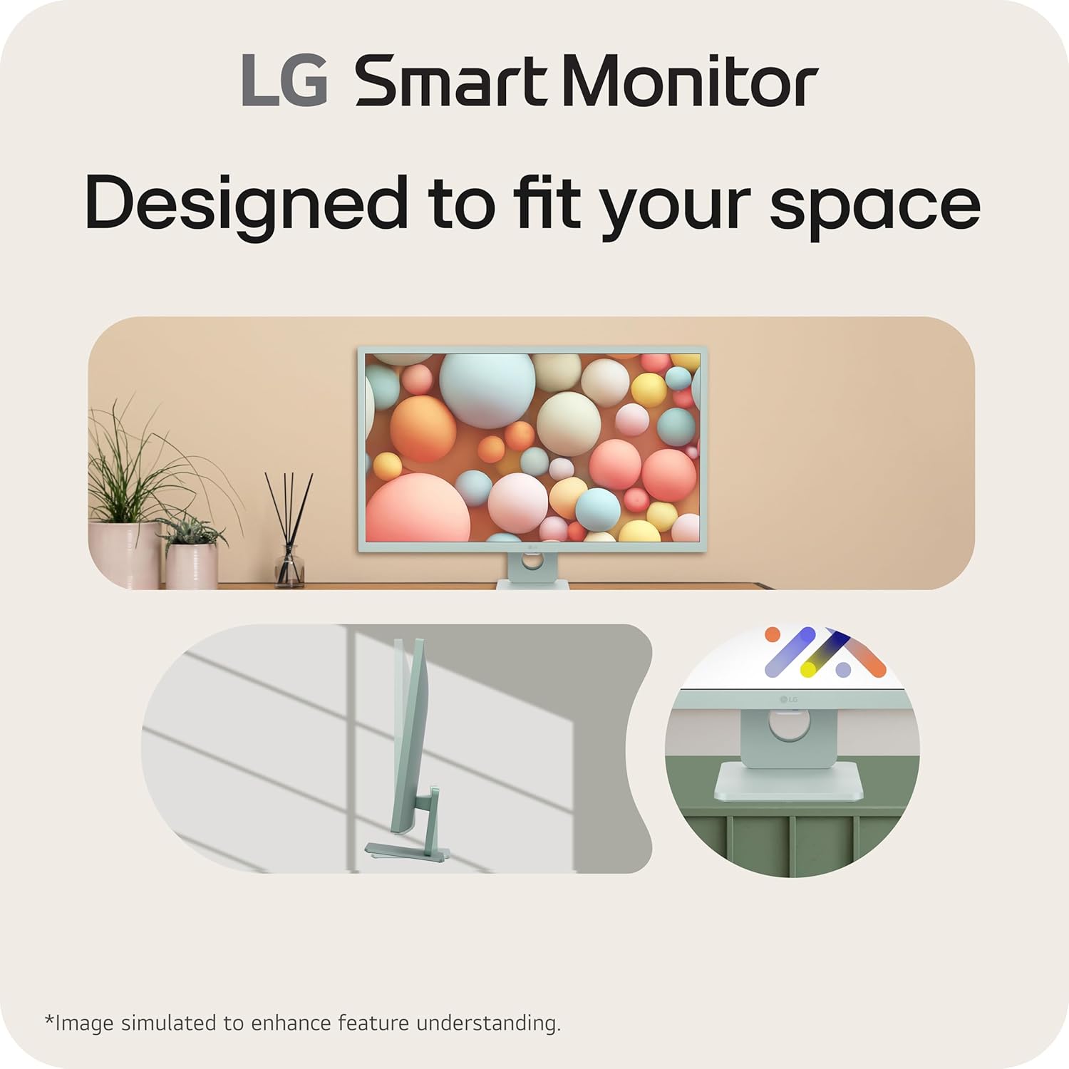 Side view of LG 32SR50F-G Smart Monitor showing its sleek design